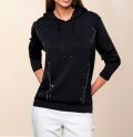 Designer-Sweatshirt mitSteinchen und Ösenverzierung schwarz