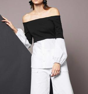 2-in-1-Designer-Blusen-Sweatshirt schwarz-weiß