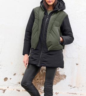 2-in-1-Optik-Steppjacke mit Kapuze schwarz-oliv