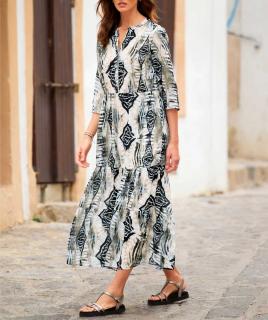 3/4-Ärmeln-Druckkleid sand-hellblau