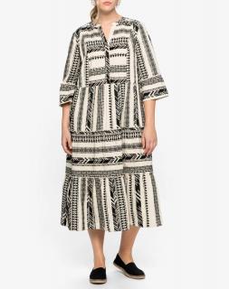 3/4-Ärmeln-Ethnomusterkleid natur-schwarz
