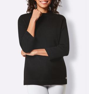 3/4-Ärmeln-Pullover mit Stehkragen schwarz