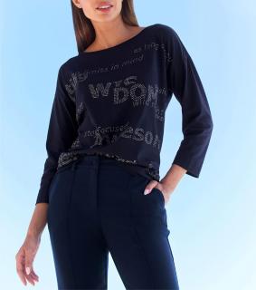 3/4-Arm-Shirt mit Glitzersteinchen-Schriftzug marine