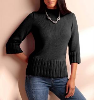 3/4 Arm-Stehkragenpullover schwarz