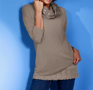 3-Tlg.Set Strickshirt+Top+Schal taupe