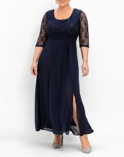 Abendkleid mitSpitze und Pailletten marine