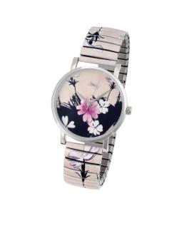 Armbanduhr mit Blüten-Dessin rosè