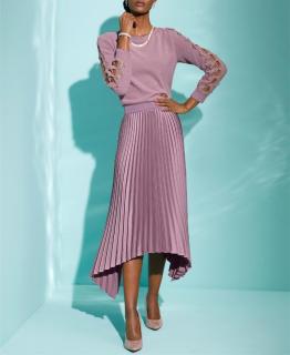Asymmetrischer-Satin-Plisseerock mauve