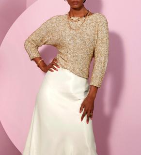 Bändchengarn-Pullover camel-champagner