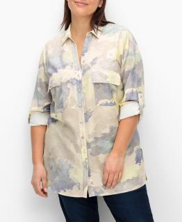 Batikoptik-Longbluse hellbeige-blau