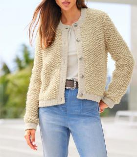 Bouclé-Strickjacke sand