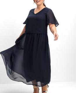 Chiffon-Abendkleid mit Schmucksteinen tiefblau