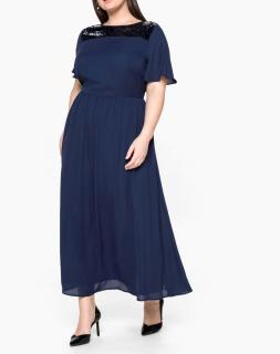 Chiffon-Abendkleid mit Pailletten-Einsatz d.blau