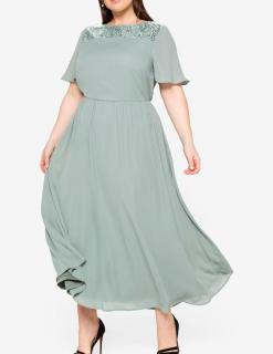 Chiffon-Abendkleid mit Pailletten-Einsatz eukalyptus