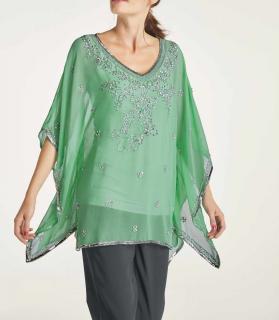 Chiffon-Tunika mit Perlen mint