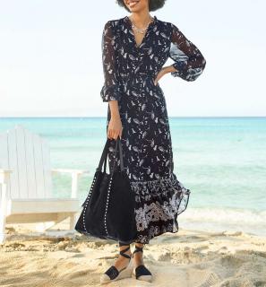 Chiffonkleid mit Smokeinsatz schwarz-champagner