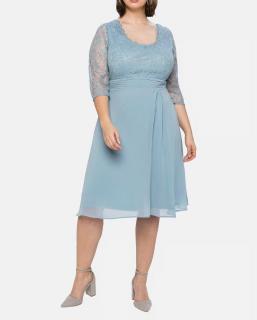 Cocktail-Chiffonkleid mit Spitze stahlblau Gr. 52