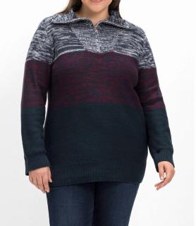 Colourblocking-Pullover mitTroyerkragen blau-bordeaux