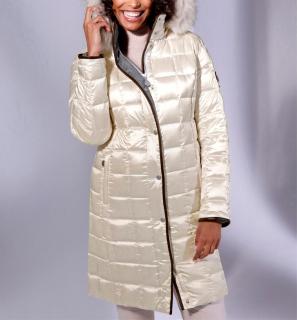Daunen-Steppmantel mit Kapuze ecru
