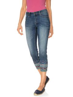 Designer-7/8 Jeans mit Stickerei blau