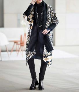 Designer-Animal-Dessin-Strickjacke schwarz-camel