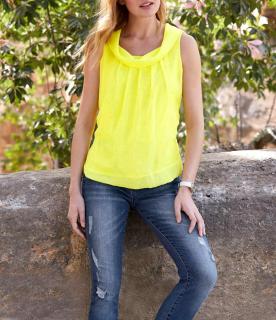 Designer-Chiffon-Blusentop neongelb Gr. 40