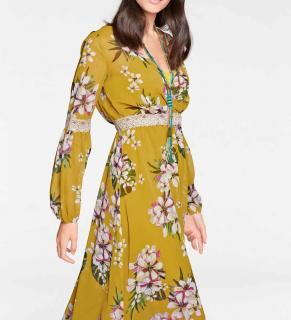 Designer-Chiffon-Maxikleid gelb-bunt