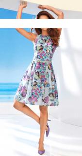 Designer-Druckkleid bleu-bunt