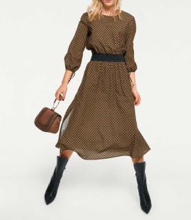 Designer-Druckkleid cognac-bunt