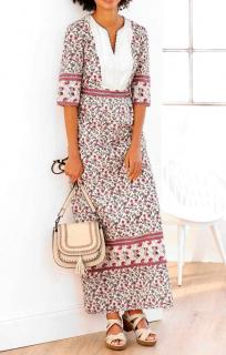 Designer-Druckkleid ecru-bunt