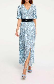 Designer-Druckkleid mit Gürtel blau-weiß