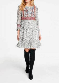 Designer-Druckkleid mit Perlen bunt