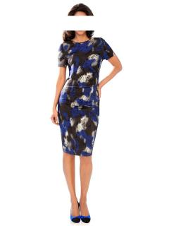 Designer-Druckkleid royalblau-schwarz