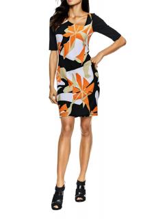 Designer-Druckkleid schwarz-orange