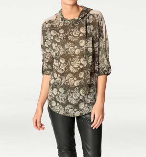 Designer-Druckshirt mit Schal khaki