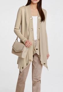 Designer-Feinstrickjacke mit Ösen beige