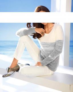 Designer-Flauschpullover grau-weiß