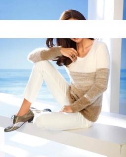 Designer-Flauschpullover taupe-weiß