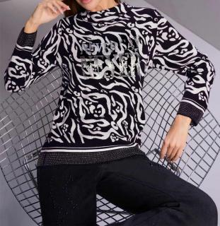 Designer-Jacquardpullover schwarz-ecru