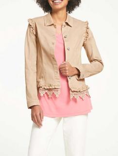 Designer-Jeansjacke mitSpitze beige