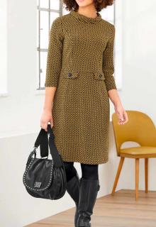 Designer-Jerseykleid ocker-schwarz