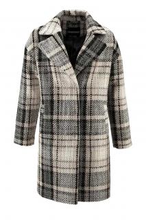 Designer-Karo-Wollmantel grau-beige