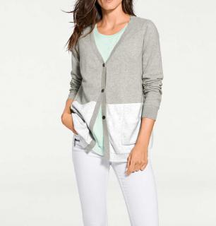 Designer-Kaschmir-Cardigan grau-offwhite