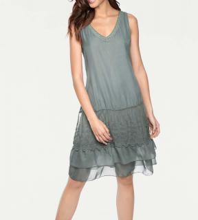 Designer-Kleid mit Spitze oliv