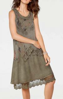 Designer-Lagenkleid khaki-bunt