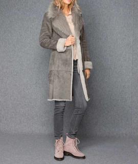 Designer-Lammfell-Look-Mantel grau