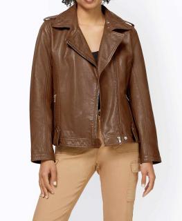 Designer-Lammnappalederjacke cognac