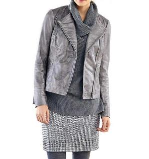 Designer-Lammnappalederjacke grau-silber