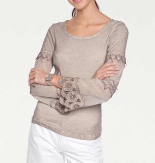 Designer-Langarmshirt mit Spitze sand-used