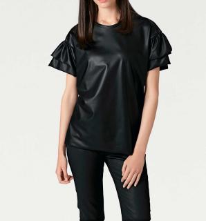 Designer-Lederimitat-Shirt schwarz